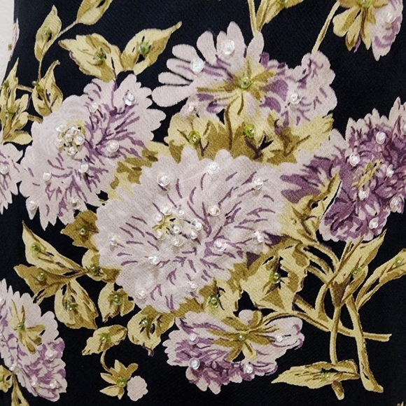 Vintage Y2K Maxi Dress Dark Floral Beading Drape Neck Bodycon Scoop Back size M - Picture 6 of 11